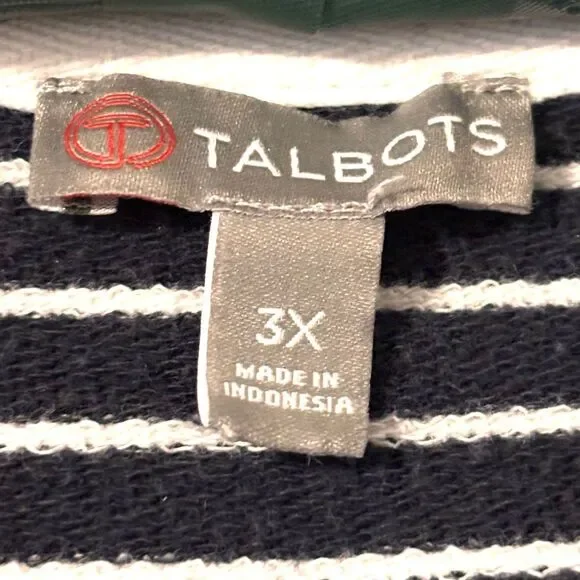 Talbots 3X French Terry red white & blue stripe full zip hoodie pockets cotton & - Picture 9 of 11